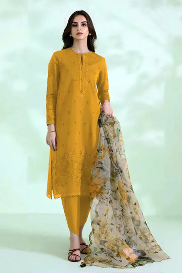 gold - Embroidered Lawn 3 Piece