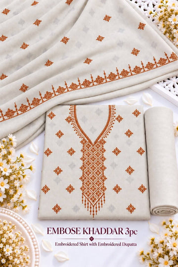 Khaddar 3pc Embroidered Suit