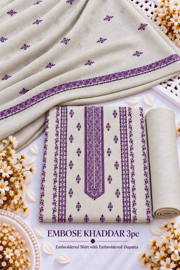 Khaddar 3pc Embroidered Suit