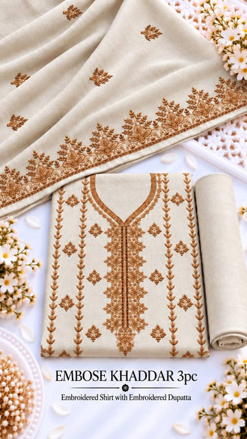 Khaddar 3pc Embroidered Suit