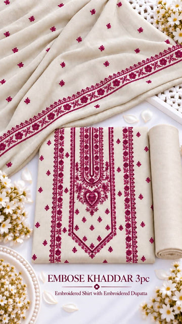 Khaddar 3pc Embroidered Suit