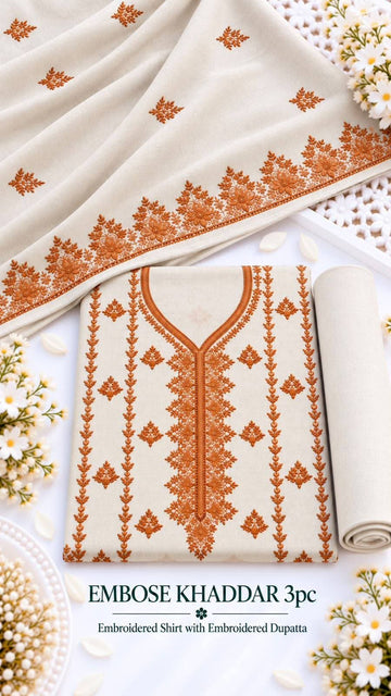 Khaddar 3pc Embroidered Suit