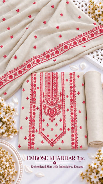 Khaddar 3pc Embroidered Suit