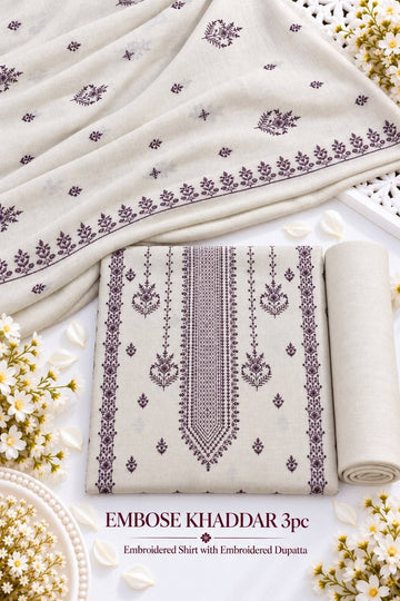 Khaddar 3pc Embroidered Suit