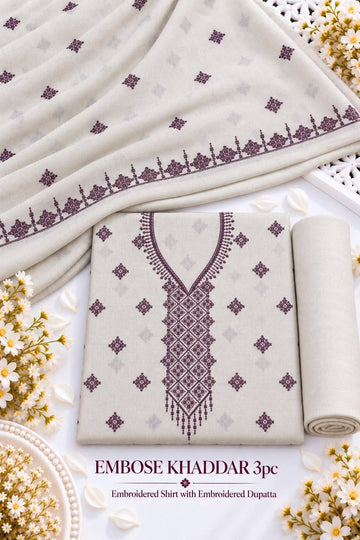 Khaddar 3pc Embroidered Suit
