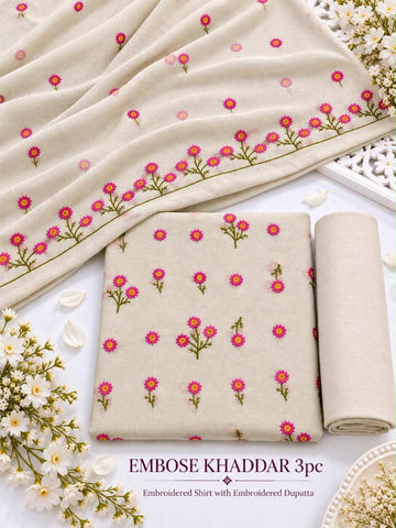 Khaddar 3pc Embroidered Suit