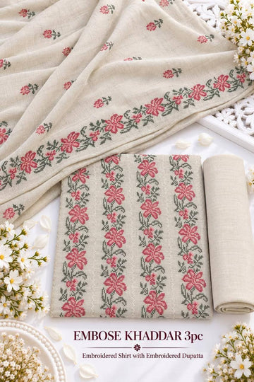 Khaddar 3pc Embroidered Suit