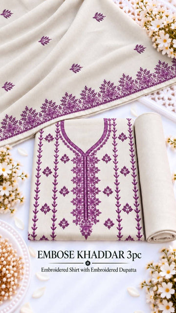 Khaddar 3pc Embroidered Suit