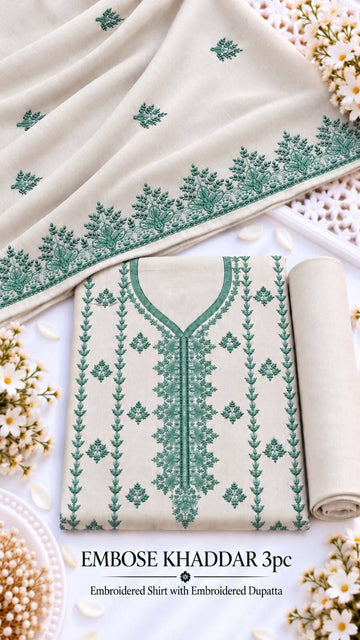 Khaddar 3pc Embroidered Suit