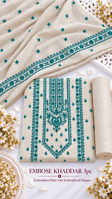 Khaddar 3pc Embroidered Suit