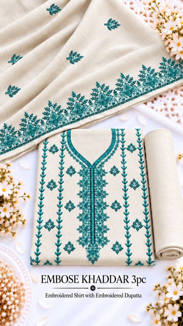 Khaddar 3pc Embroidered Suit