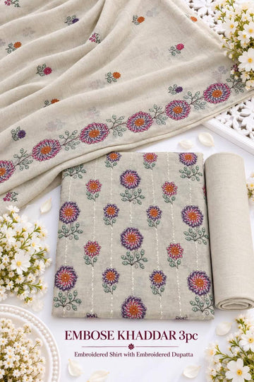 Khaddar 3pc Embroidered Suit