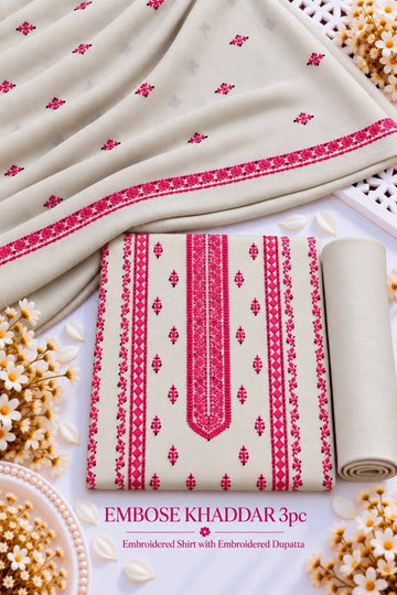 Khaddar 3pc Embroidered Suit