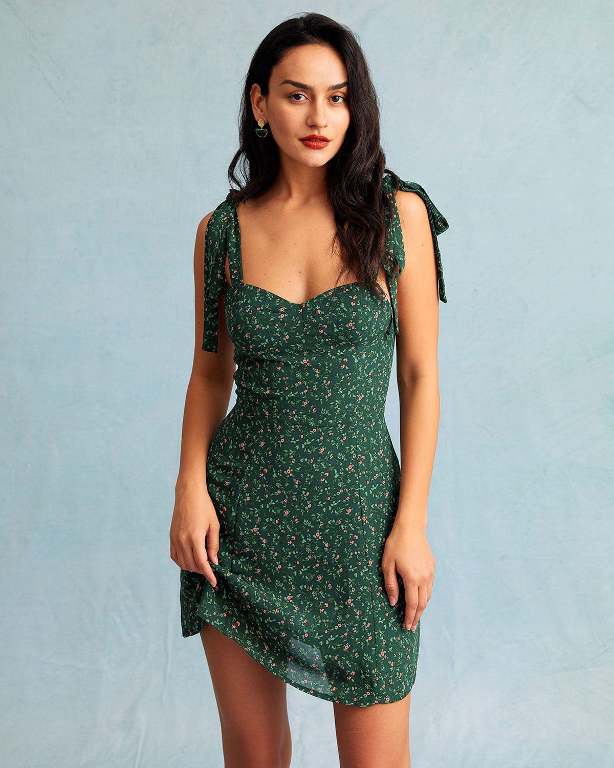 Fabric:This Sweetheart Neck Mini Dress is made of Polyester. Polyester is an artificial fiber that feels soft