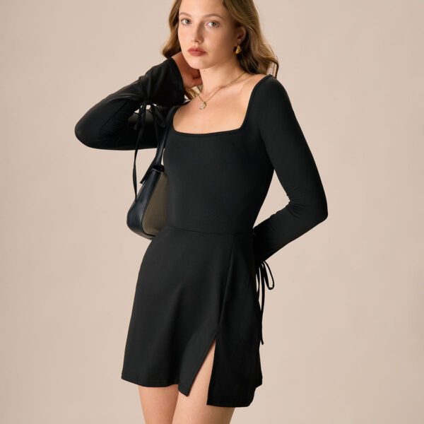 Fabric:This Knitted Mini Dress is made of Polyester and Spandex. Polyester is an artificial fiber that feels soft