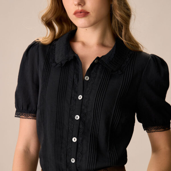 Fabric:This Black Blouse is made of Cotton. Cotton fabric features humidity balance