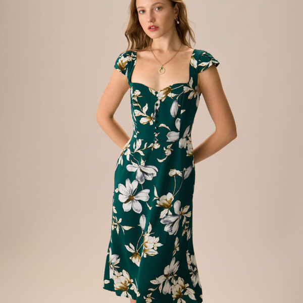 Fabric:This Floral Midi Dress is made of Polyester. Polyester is an artificial fiber that feels soft