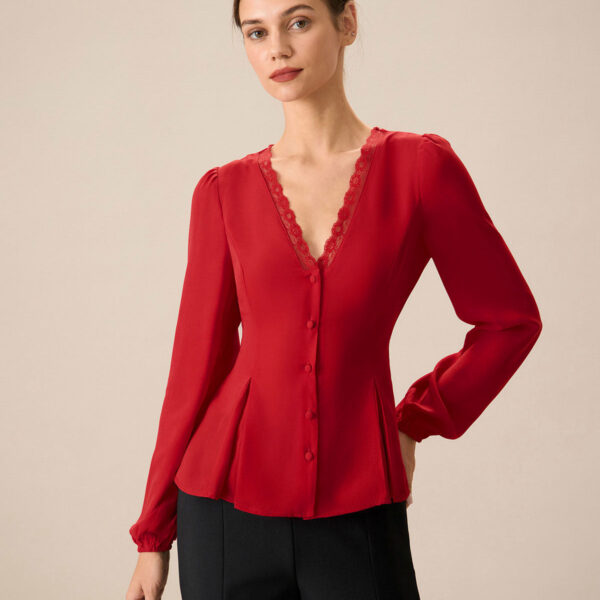Fabric:This Lace Blouse is made of Polyester. Polyester is an artificial fiber that feels soft