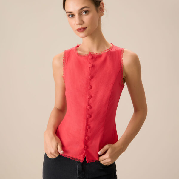 Fabric:This Red Vest is made of Cotton and Linen. Cotton fabric features humidity balance