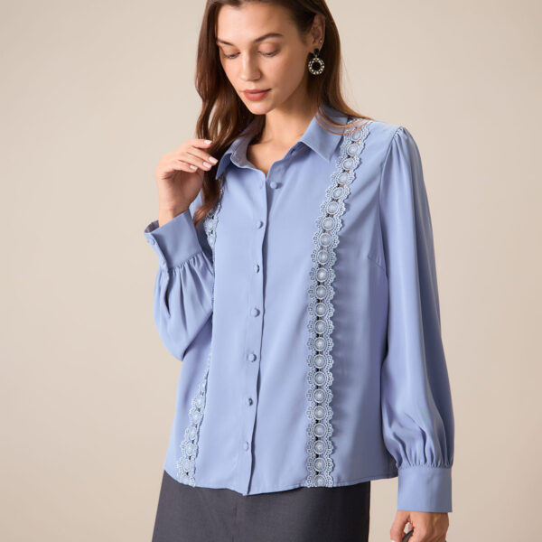 Fabric:This Lace Trim Shirt is made of Polyester. Polyester is an artificial fiber that feels soft