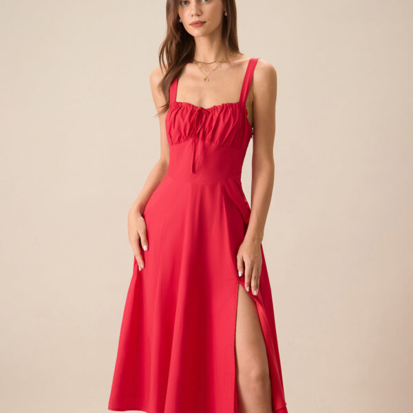 Fabric:This Slip Midi Dress is made of Polyester and Spandex. Polyester is an artificial fiber that feels soft