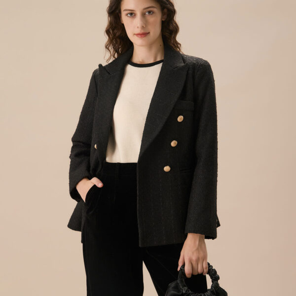 Fabric:This Tweed Blazer is made of Polyester and Cotton. Cotton fabric features humidity balance