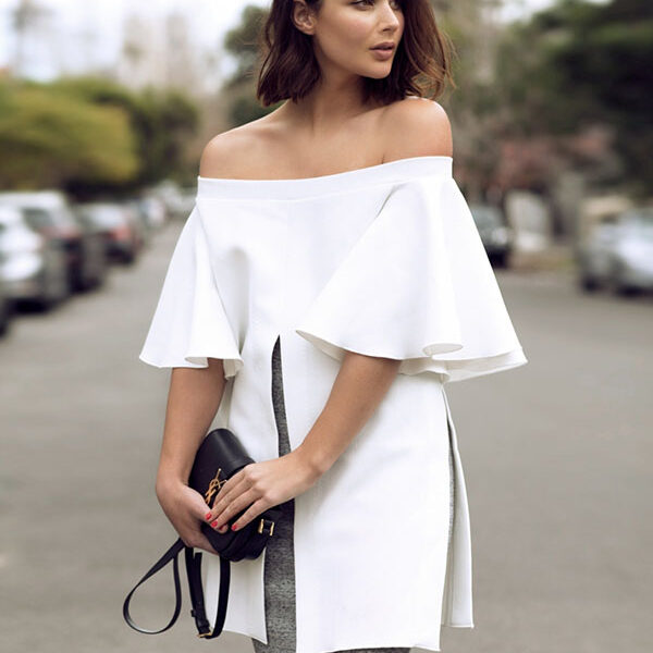 SkuCY-!105079MaterialCotton-blend StyleFlared Sleeves FeatureSplit-front