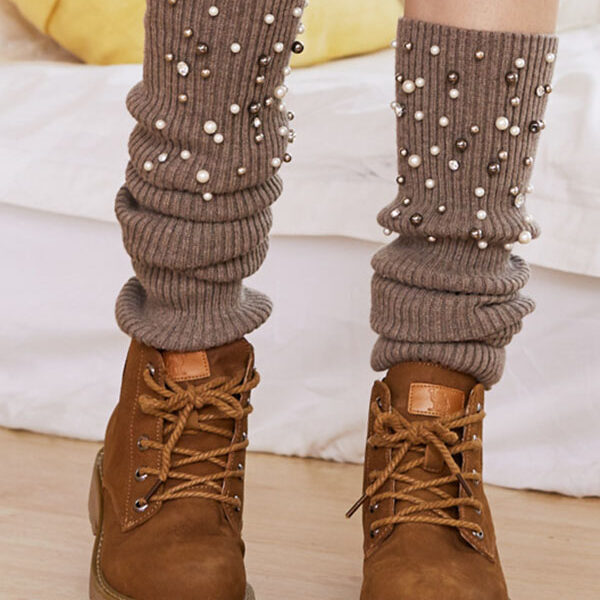 Knitted Bead Decoration Keep Warm Solid Color Leg Warmers Accessories COFFEE-One_size SkuCY-!111564MaterialFiber Blended