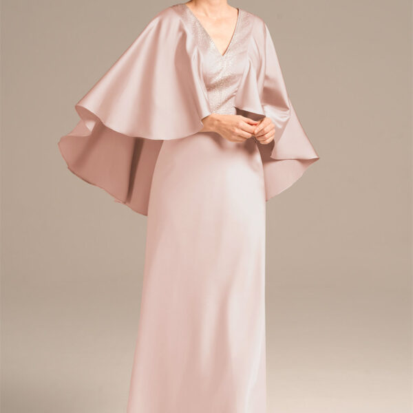 cut at ankle length with a v-neck to accentuate timeless allure.