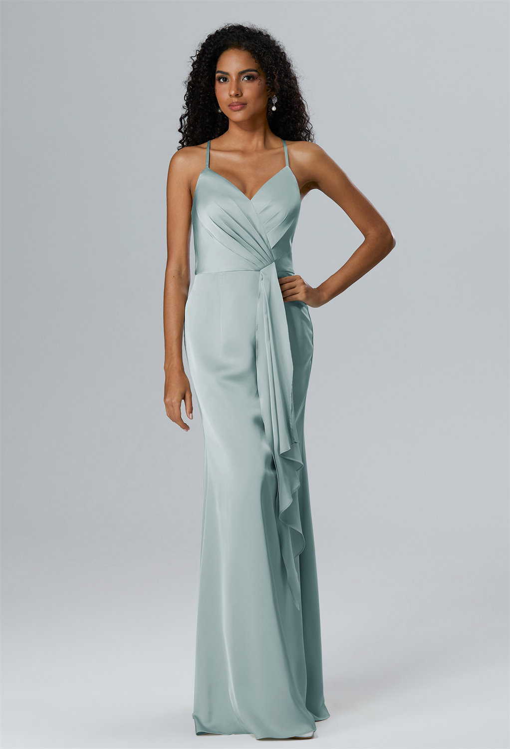 Welcome to the world of stylish satin dresses! Take your look up a notch this season with our new V-neckline and mermaid silhouette. The sophisticated  back is secured with lace-up closure for easy access.