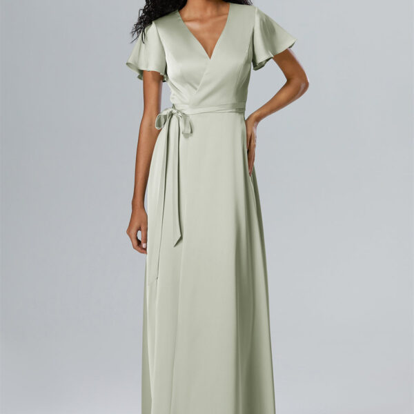 featuring a sleek V-neck and a flowing A-line cut