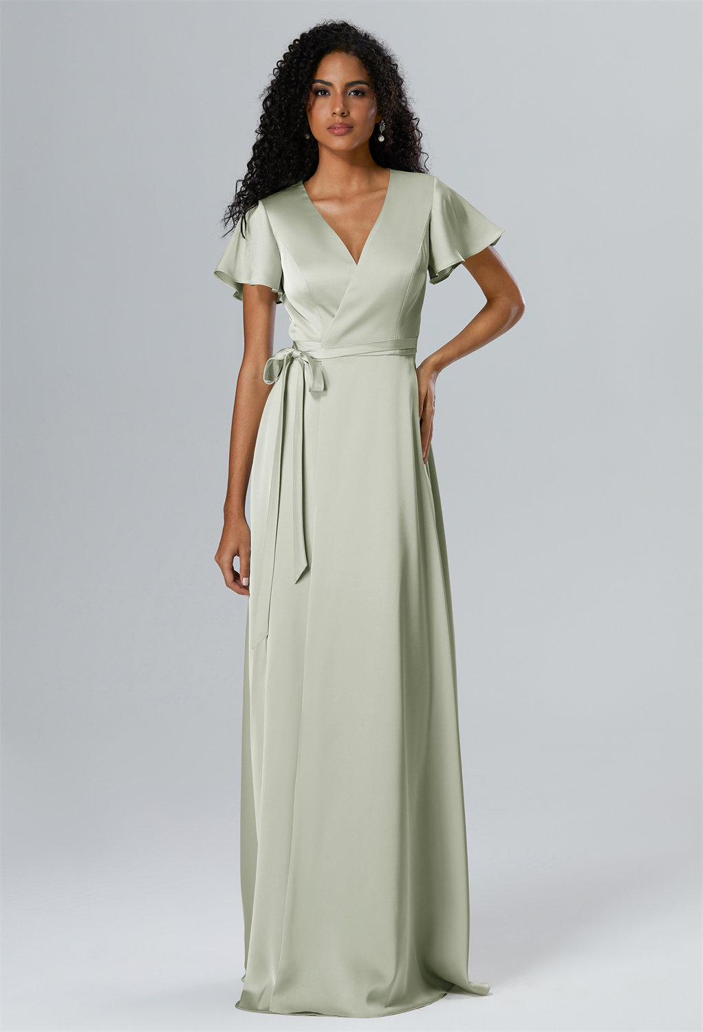 featuring a sleek V-neck and a flowing A-line cut