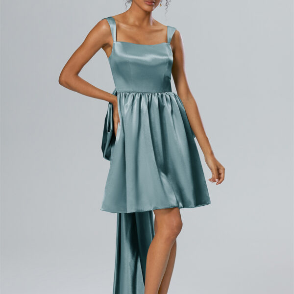 The Valentina Dress features a flowing and feminine A-line silhouette that flatters a variety of body types. The bodice is delicately embellished. The U-neck add a touch of romance and elegance to the overall design.