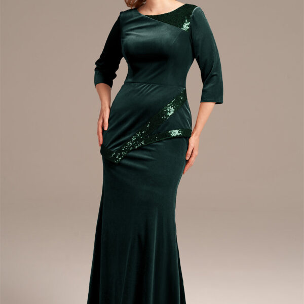 a mermaid-style mother of the bride dress that skims the floor and is crowned with a jewel neckline for real elegance.