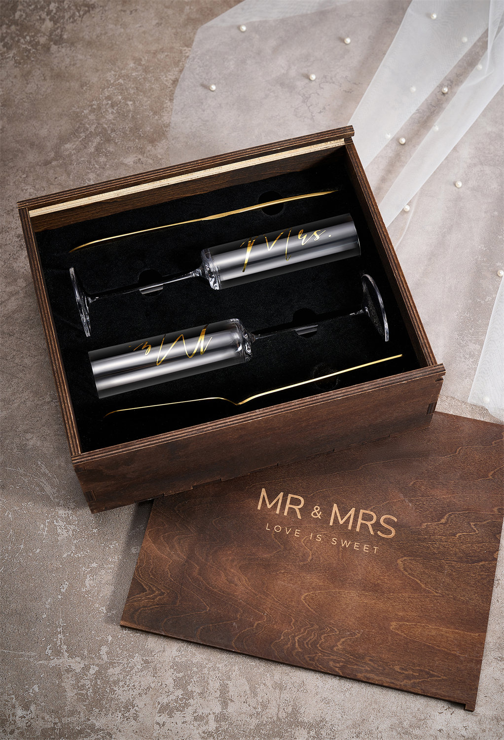 complete with sparkling Champagne Glasses - the perfect duo for your special day!