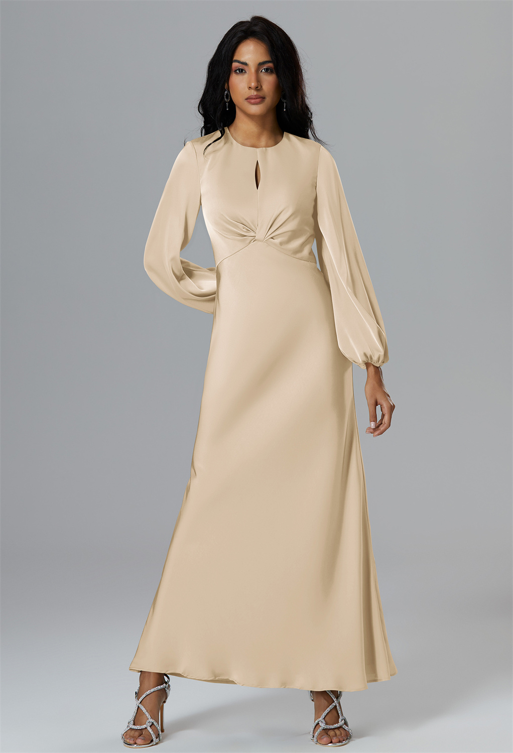 this floor-length masterpiece glides with you