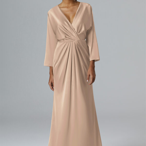 featuring a tasteful V-neck perfect for a wedding celebration