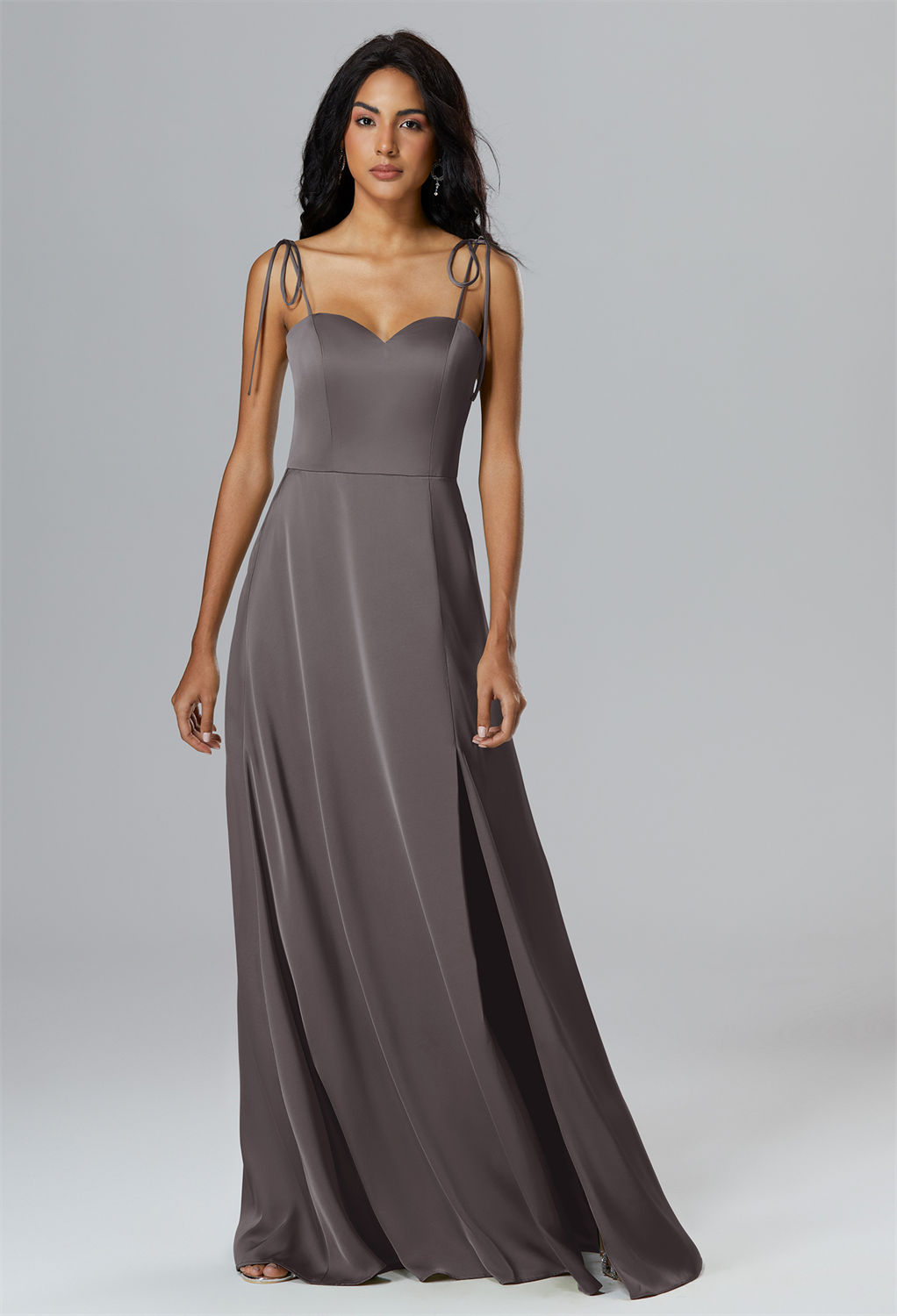 crowned with a sweetheart neckline that frames the face with delicate charm.