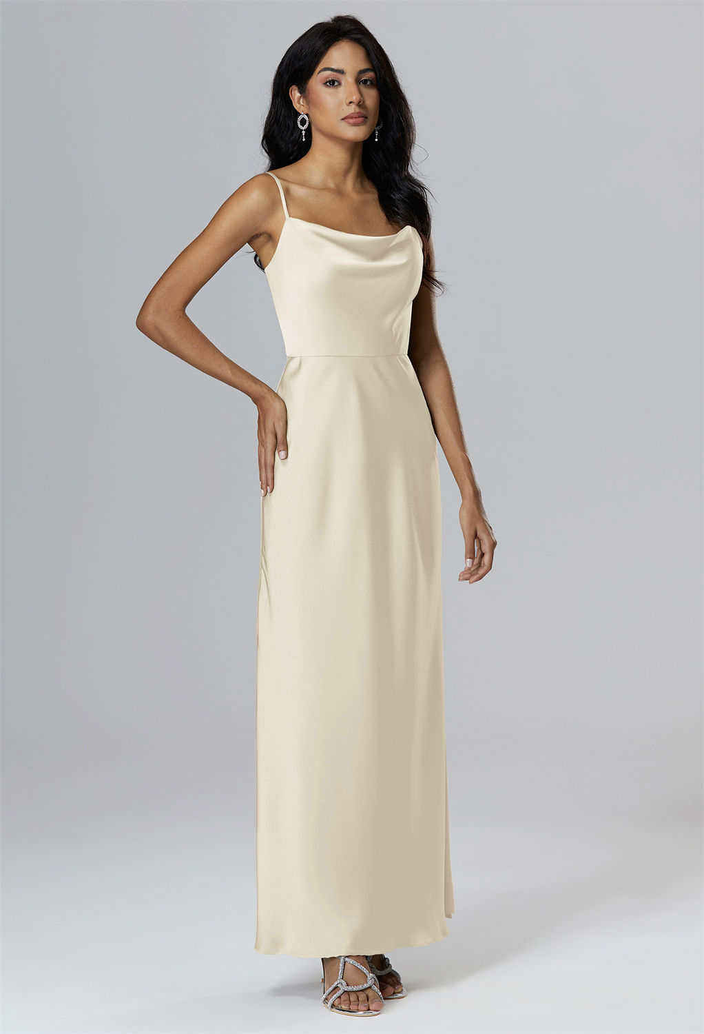 this floor-length A-line dress is a portrait of modern grace for the avant-garde bridesmaid.