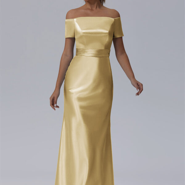 cut in a mermaid silhouette that contours every curve gracefully. The silky