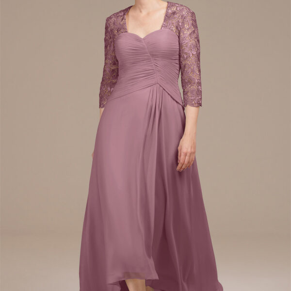 where the soft flow of chiffon meets exquisite applique and ruching details