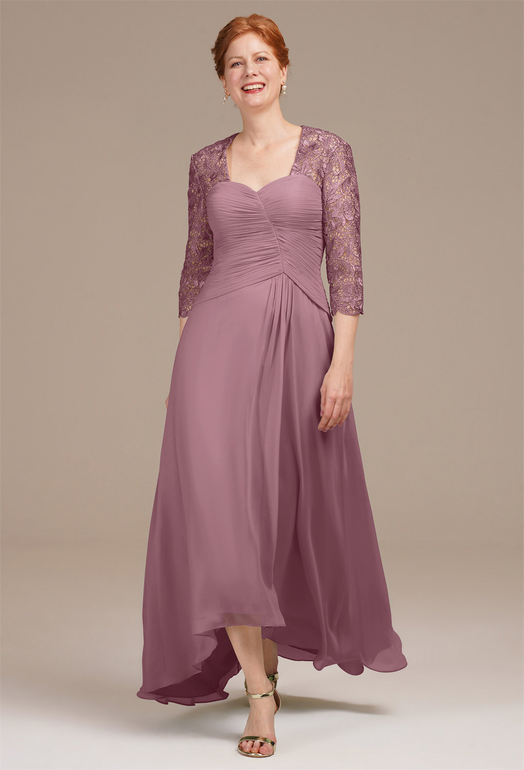 where the soft flow of chiffon meets exquisite applique and ruching details