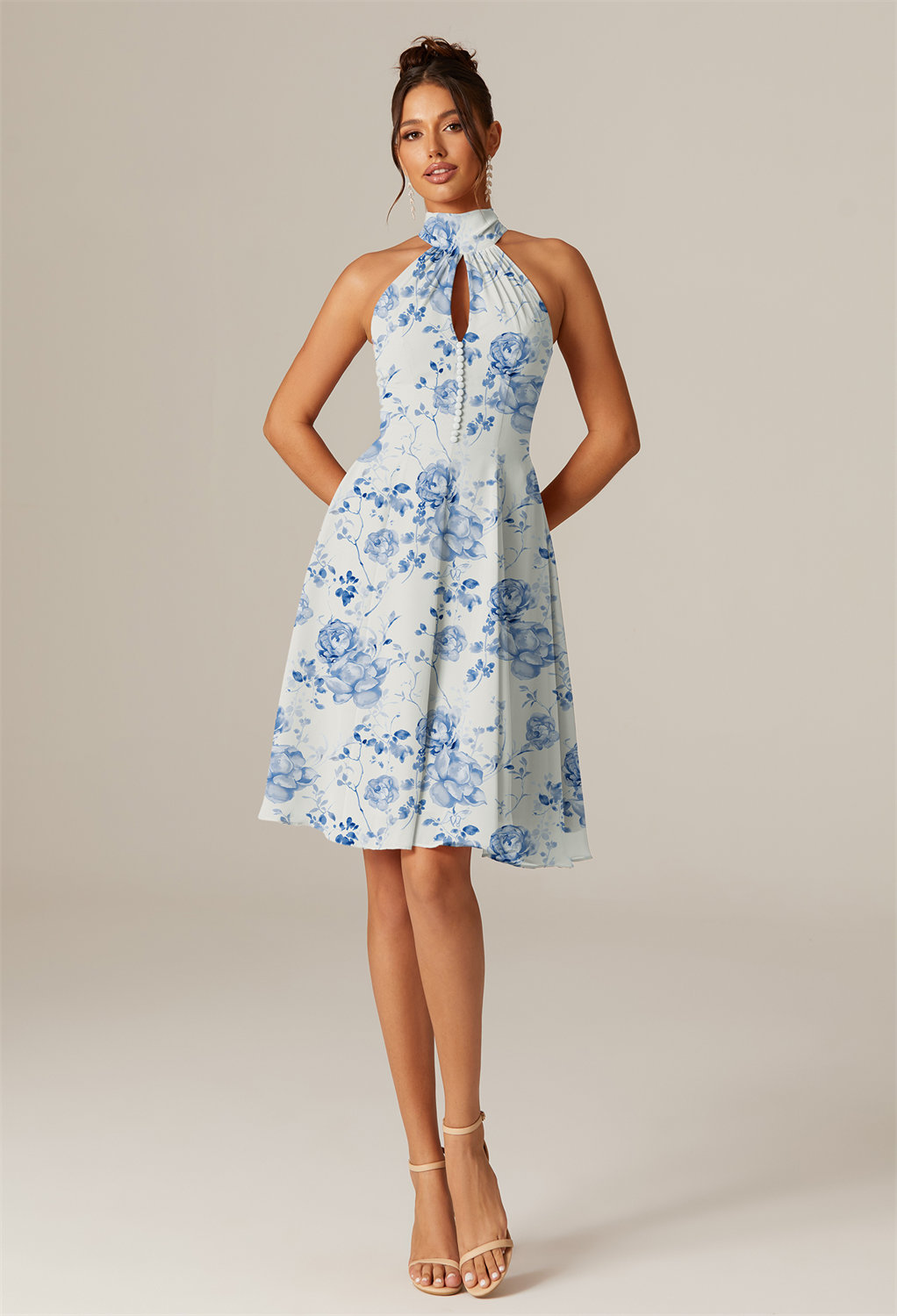 this knee-length dress with halter neckline can showcase every figure.