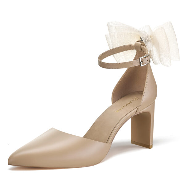 complemented by a confident 3.34-inch heel for a standout silhouette. Dual bows u2013 charming at the heel