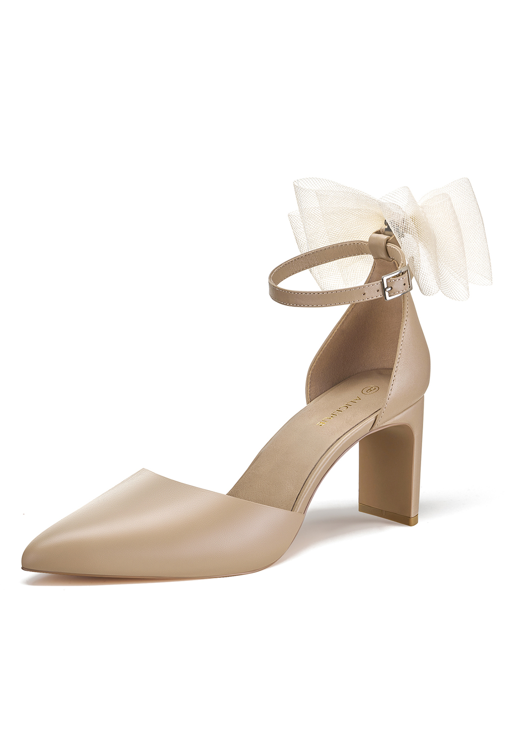 complemented by a confident 3.34-inch heel for a standout silhouette. Dual bows u2013 charming at the heel