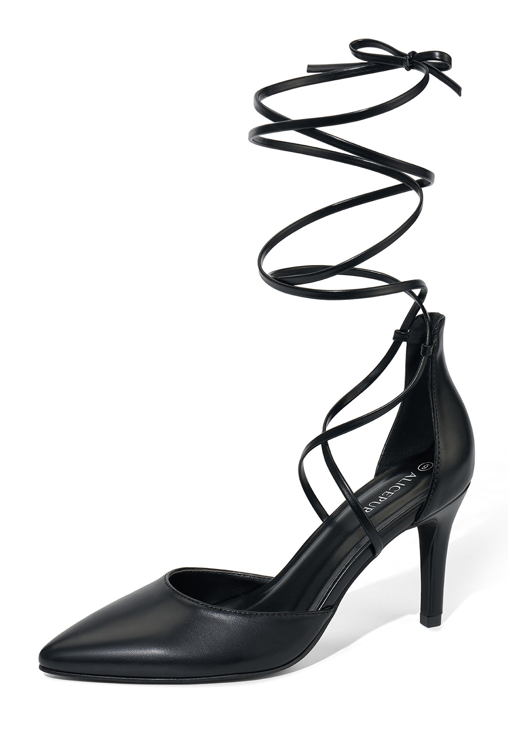 while the sleek pointed-toe design commands attention. Indulge in the comfort of a latex insole and let the extended straps dance around your ankles