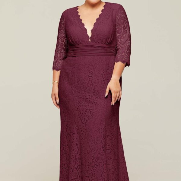 The Albina dress features a plunging neckline and an ankle length that you'll adore. The lace design is a romantic touch to this flattering dress offered in a number of charming color options. Whether you're going to a wedding or you&