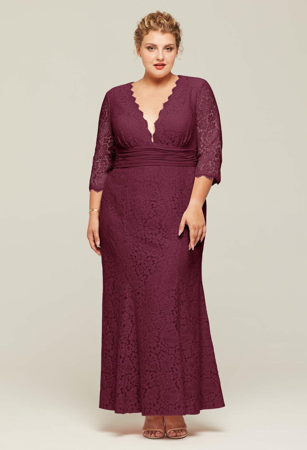 The Albina dress features a plunging neckline and an ankle length that you'll adore. The lace design is a romantic touch to this flattering dress offered in a number of charming color options. Whether you're going to a wedding or you&