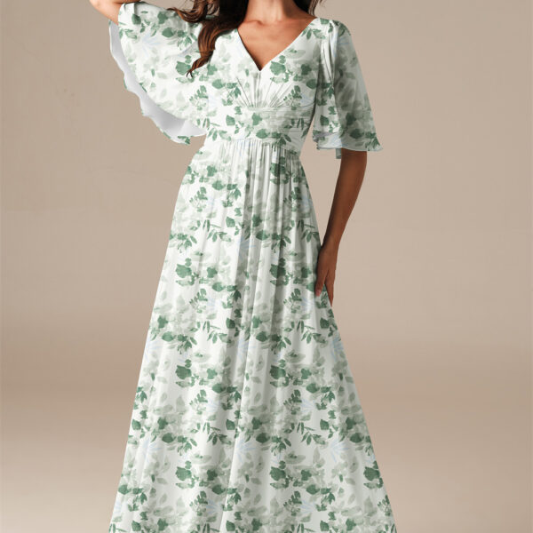 with a chiffon bridesmaid dress that has some trendy contemporary details that you will fall in love with.The floor length Kenney dress is bursting with pretty pleats that offer a swaying illusion with each movemen