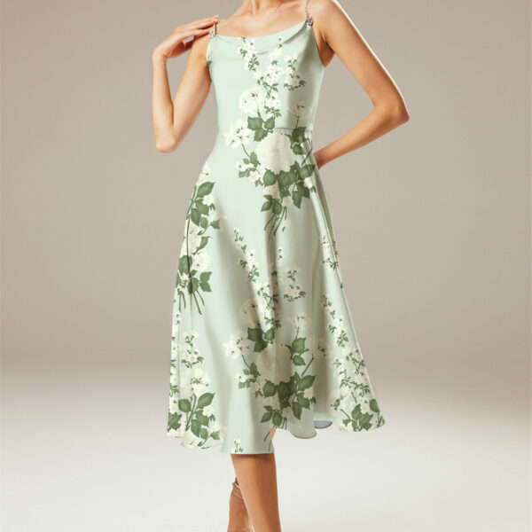 spaghetti strap dress. It features a fitted built-in bra